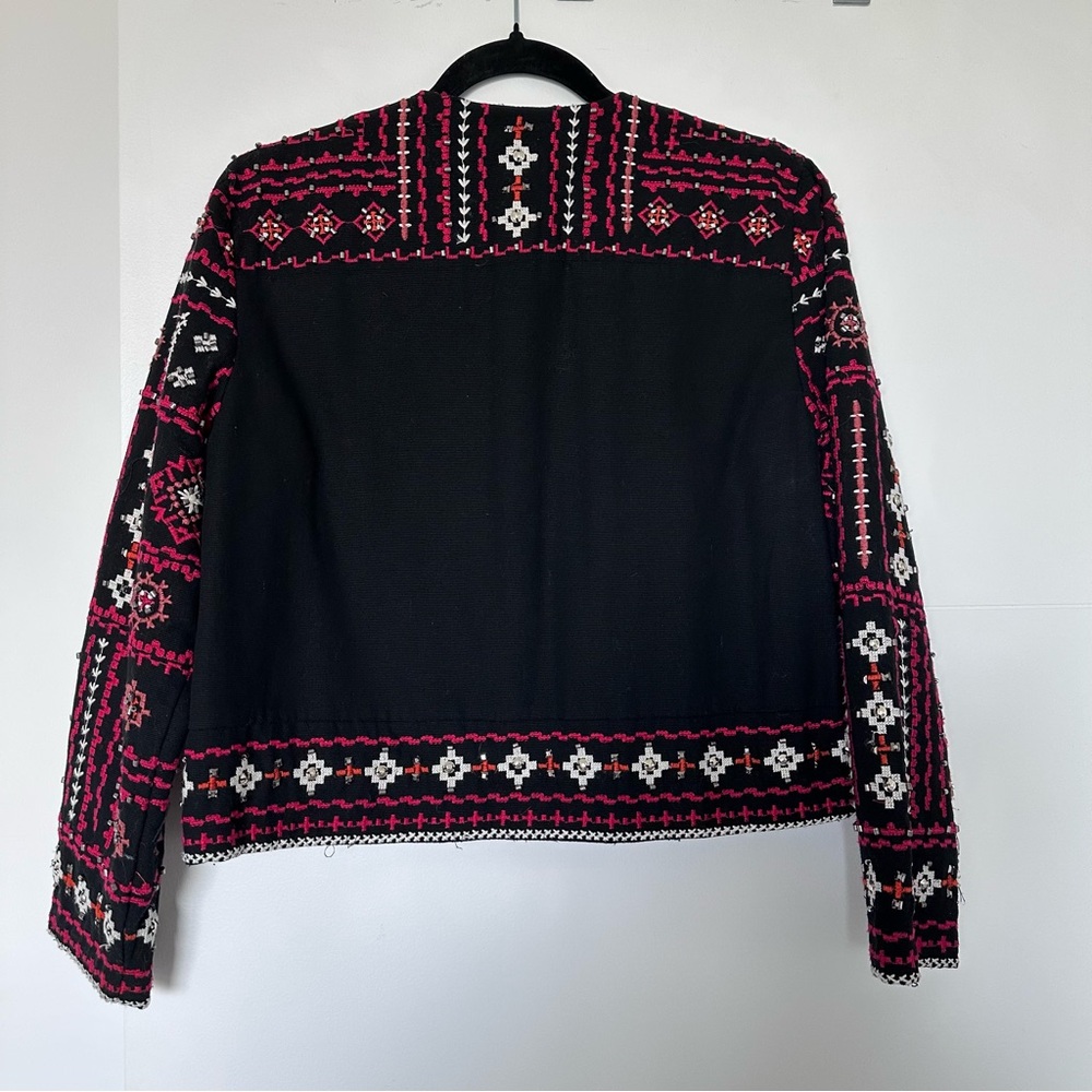 ZARA Ethnic Boho Embroidered Jacket Red Black Beaded Embellished Medium - Picture 9 of 16